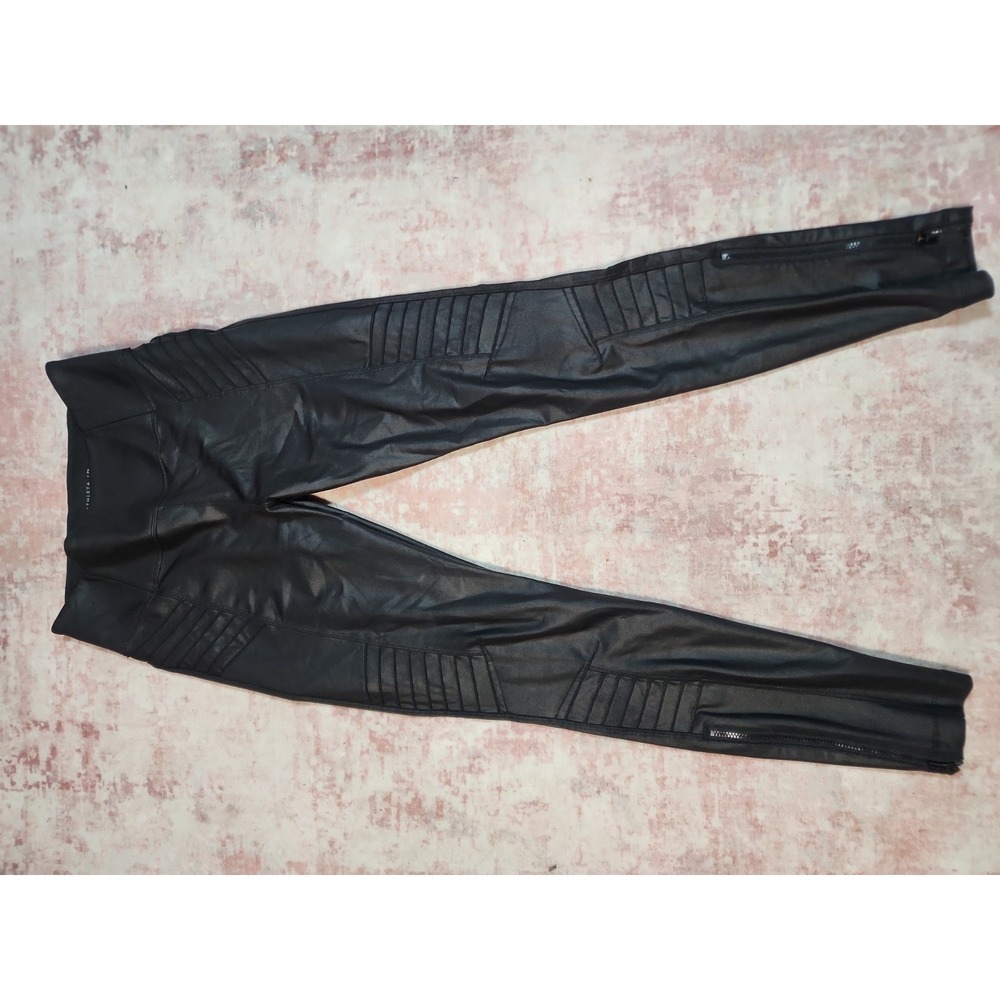 Athleta Leggings Womens S Black Delancey Gleam Moto Faux Leather Ankle Zip Chic